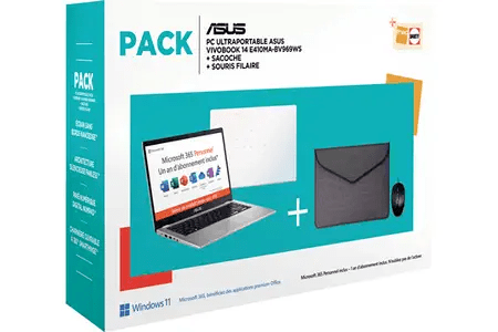 ASUS PACK VIVOBOOK BLANC + HOUSSE + SOURIS + OFFICE 365